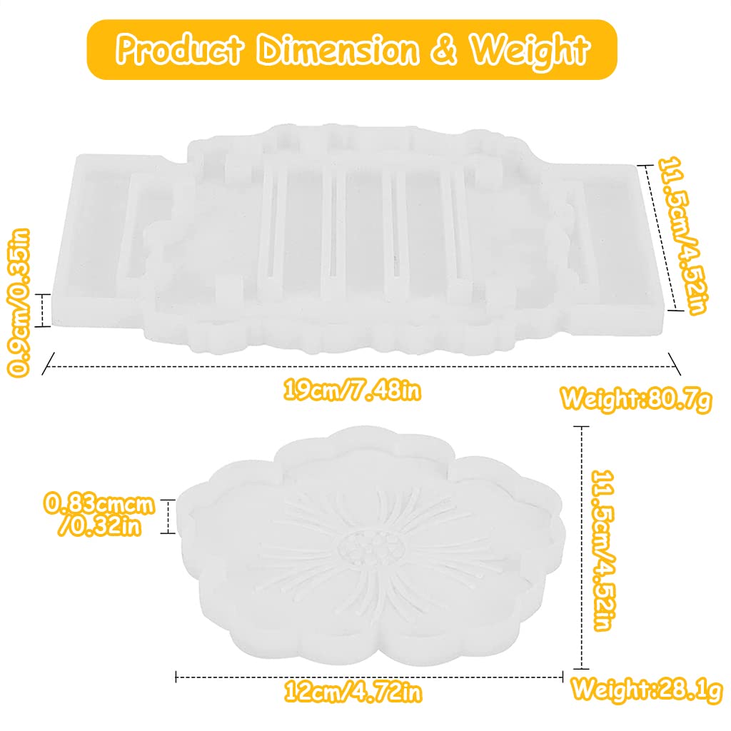 HASTHIP® 4 Pcs Resin Moulds with Stand Storage Mould for Make Coaster, Creative Floral Shape Silicone Moulds Epoxy Resin Art Kit for Resin Casting Coasters, DIY Crafts, Home Decor