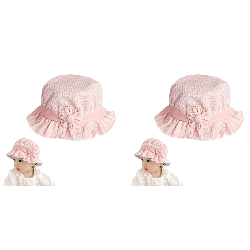 SNOWIE SOFT Baby Sun Hat for Outdoor Wear with Stretchy Chin Strap 2 PCS Pink | Breathable Cotton for Girls 6–18 Months