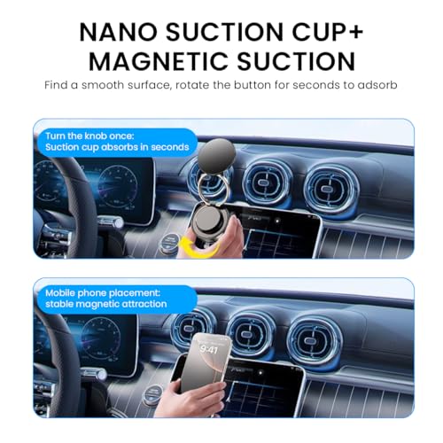 STHIRA® Magnetic Car Mobile Holder for Dashboard 360 Rotatable Foldable Mount with Strong Suction Universal Compact Portable Phone Stand Secure Grip for All Smartphones 2PCS