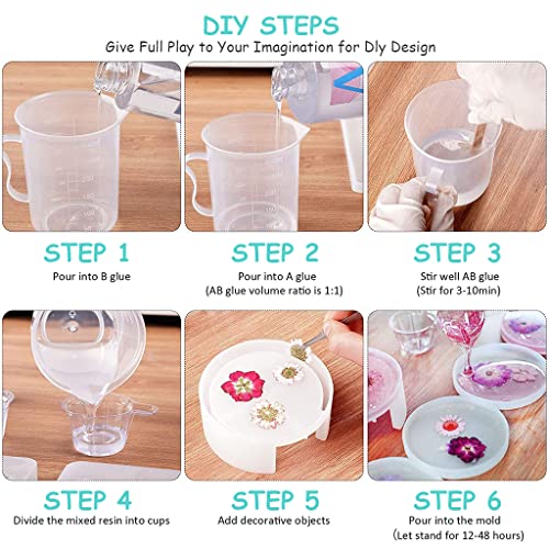 HASTHIP® 4 Pcs Resin Moulds with Stand Storage Mould for Make Coaster, Creative Floral Shape Silicone Moulds Epoxy Resin Art Kit for Resin Casting Coasters, DIY Crafts, Home Decor