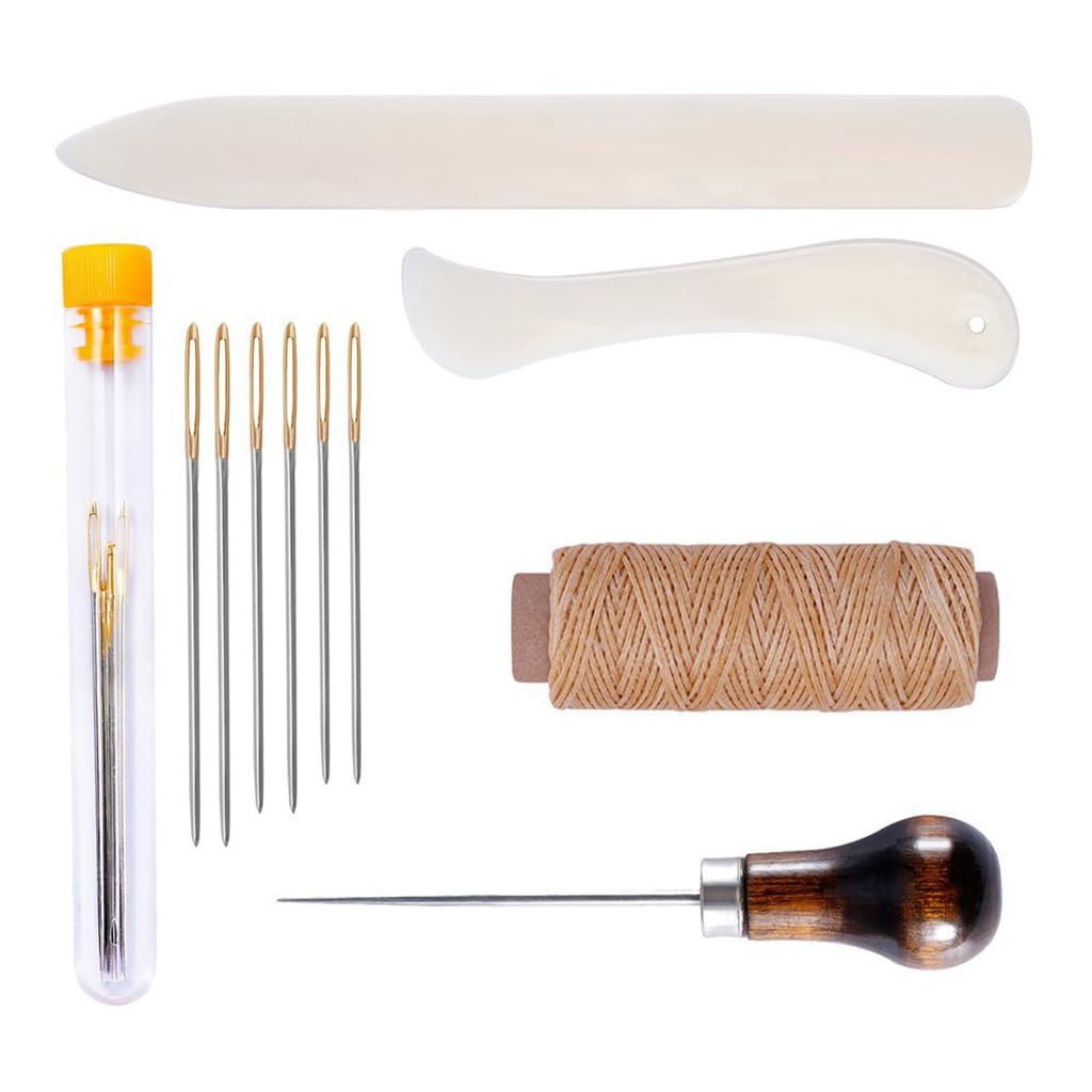 HASTHIP 12 PCS Leather Sewing Repair Kit Leather Sewing Waxed Thread with Leather 7 Pcs Stitching Needle Tape Measure Sewing Awl for Leather DIY Stitching Repair Sewing Sofas Carpet Furs Sewing