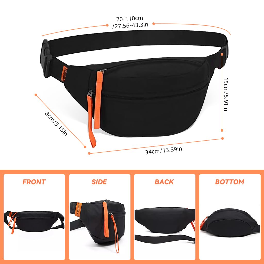 ZIBUYU Waist Bag for Men with Adjustable Strap and Three Zipper Pouches 13.4 x 5.9 x 3.1cm | Nylon Waterproof Chest Crossbody for Travel