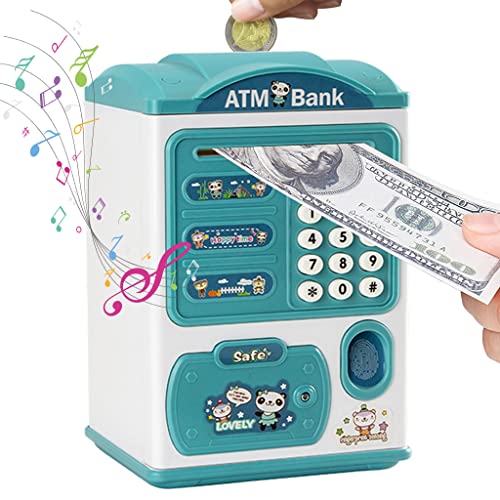 PATPAT® Electronic ATM Piggy Bank for Kids, Money Bank with Password and Fingerprint Lock, Automatic Paper Money Saving Box with Music, Gift Toy for Kids Boys Girls Children's Day Gift, Blue