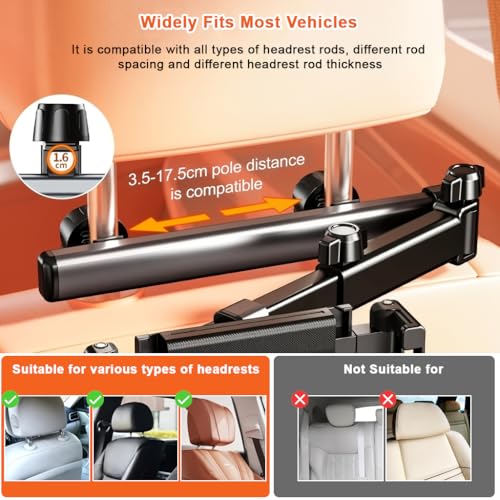 STHIRA® Aluminum Alloy Car Tablet Holder Back Seat Headrest Mount for iPad mini Pro 4-13 Inch 360 Rotation Rear Pillow Phone Clamp Stand