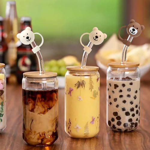 ZIBUYU® 12PCS Silicone Straw Covers for Stanley Cup 40oz Tumblers Cute Bear Caps Universal 9mm 10mm Fit Dust Proof Leak Proof Colorful Tumbler Accessories