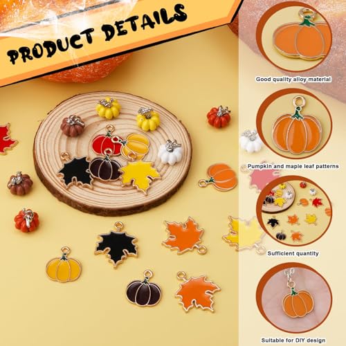 HASTHIP® HASHTIP 24Pcs Maple Leaf Ch Thanksgiving Pumpkin Pendants for Necklace Bracelets Crafts Beads & Jewelry Making |24 Ch Pendants