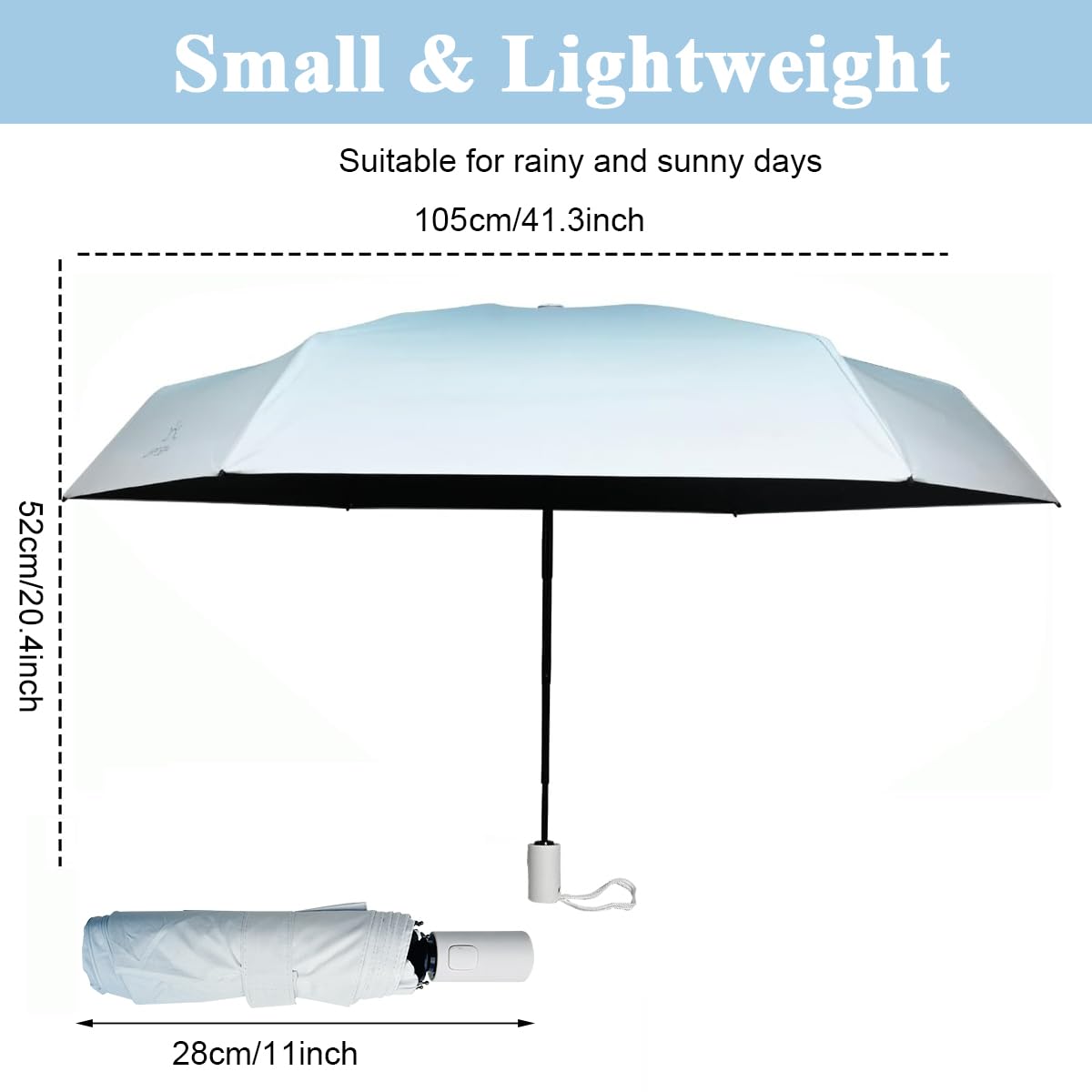 PALAY Automatic Folding Umbrella for Travel and Daily Use with 8 Fiber Ribs and UPF 50 Protection | Azure Blue Ultra Lightweight Design
