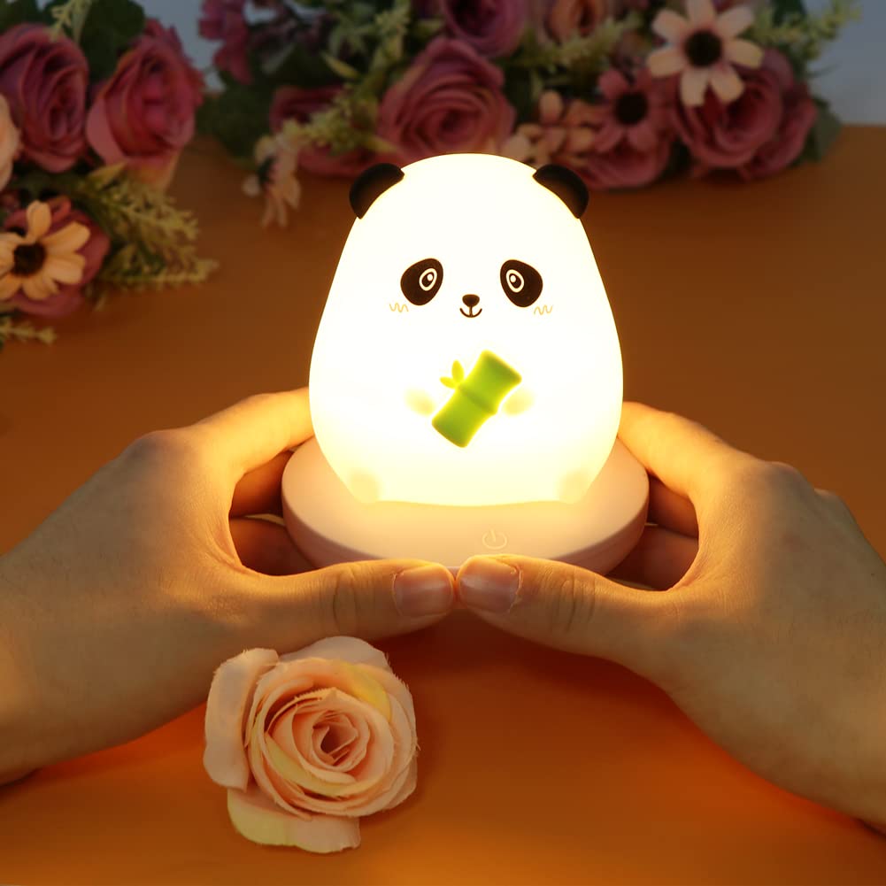 Verilux Panda Night Light for Kids with 3 Brightness Warm LED | Soft Silicone USB Lamp