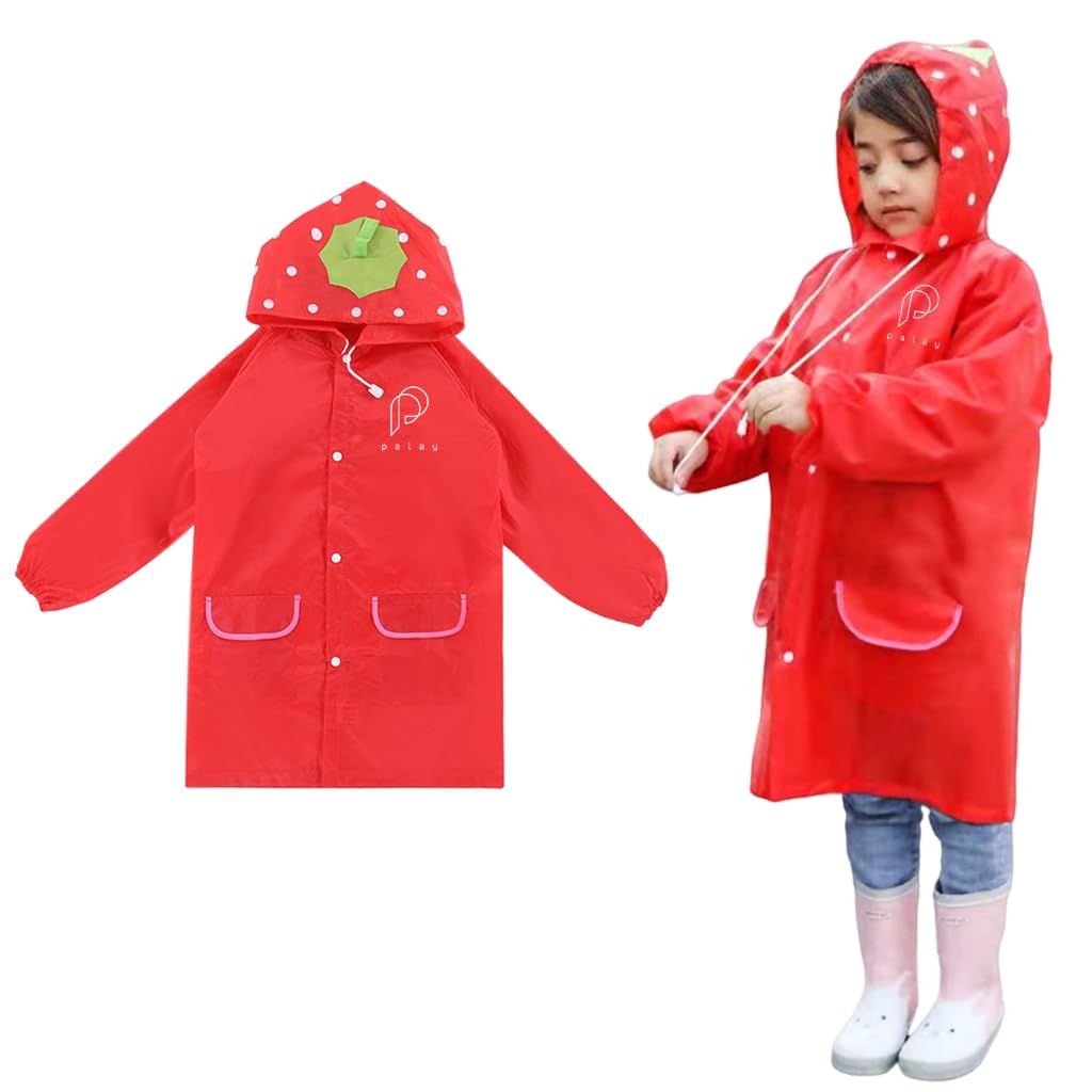 PALAY Raincoat for Kids with Hood and Pockets featuring 65cm Length Polyester Protection