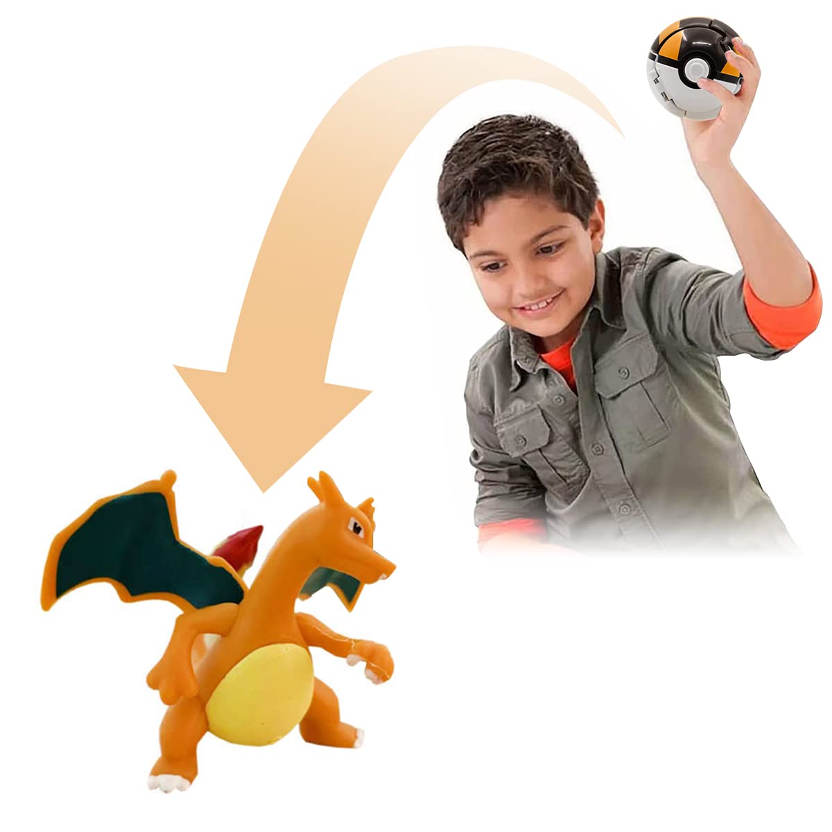 PATPAT® Poke-mon Toy Charizard Figures with Poke-mon Ball Toy Figures Poke-mon Charizard Figures Toy Desk Decoration Birthday Gift Children's Day Gift Toy for Kids (Charizard)