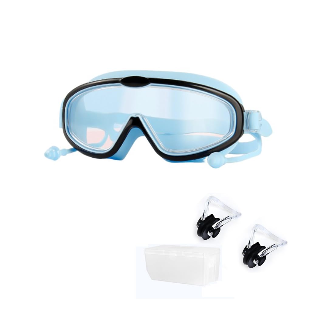 ZIBUYU® Swimming Goggles for Kids, with Adjustable Strap&Free Nose Clip, Silicone, Polycarbonate UV Protection&Antifog Goggles Air Tight for Swimming Girls&Boys (Blue Black)