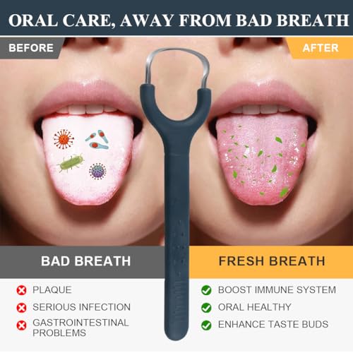 HANNEA® Tongue Cleaner for Adults Kids Stainless Steel Scraper with Anti-slip Handle Design Oral Odor Remover Cleaners Home Travel Hygiene Tool 2PCS