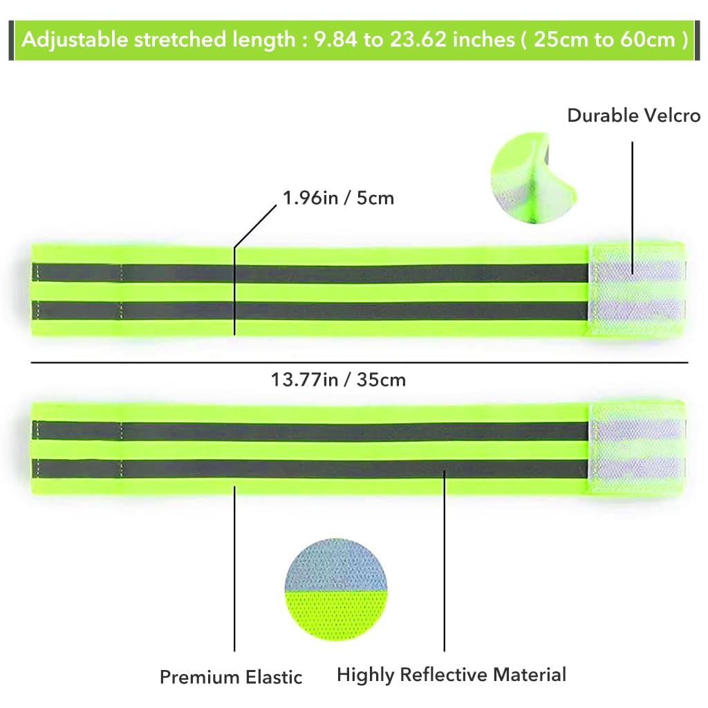 Proberos Reflective Arm Band for Running with Luminous Strips and 35–50cm Elastic Fit | Green