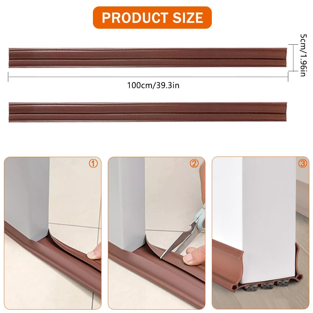 HASTHIP® 2Pcs Door Bottom Sealing Strips Door Sweep 37.7 Inches Door Seal Rubber Gap Seals Triple Layer Door Sweep Brush Self-Adhesive Door Seal Weather Proof Noise Reduction Door Seal