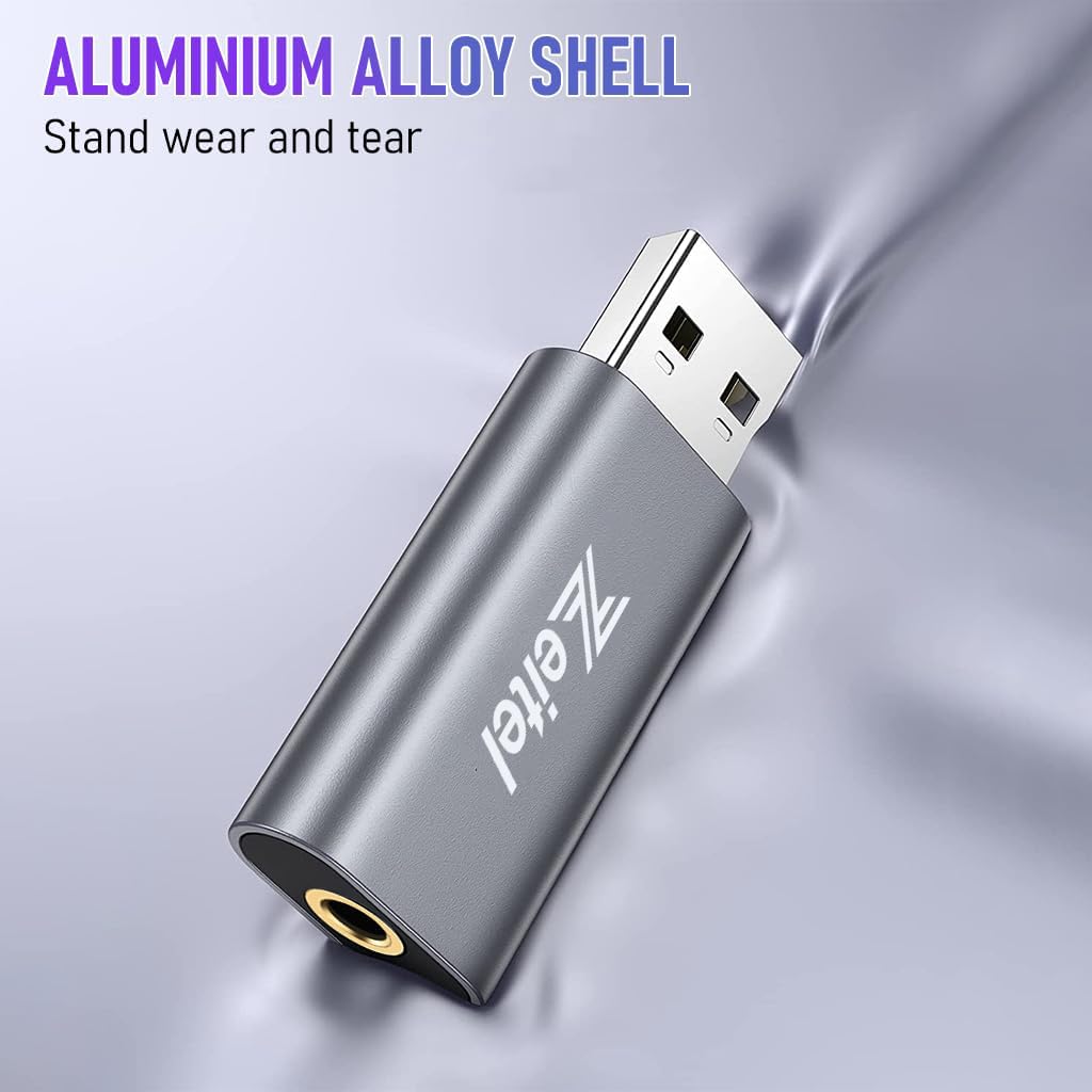 Zeitel USB Sound Card for Windows Mac and Linux featuring 24 bit DSP Audio Processor | Plug and Play Adapter