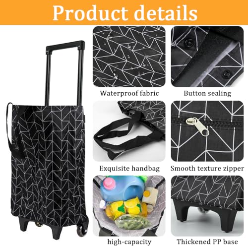 Serplex® Oxford Trolley Shopping Bag Waterproof Foldable Grocery Cart with Wheels & Lifting Handles, 20kg Capacity, Retractable Handle, Fashion Trolley Shopping Bag