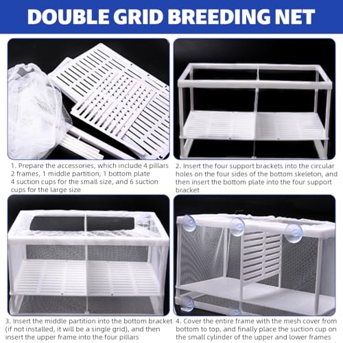 Qpets® Aquarium Fish Breeding Box in-Tank Floating with Suction Cups Small Nylon Mesh Quarantine Tank Insert Panels Plastic 16x15x15.5cm 3PCS