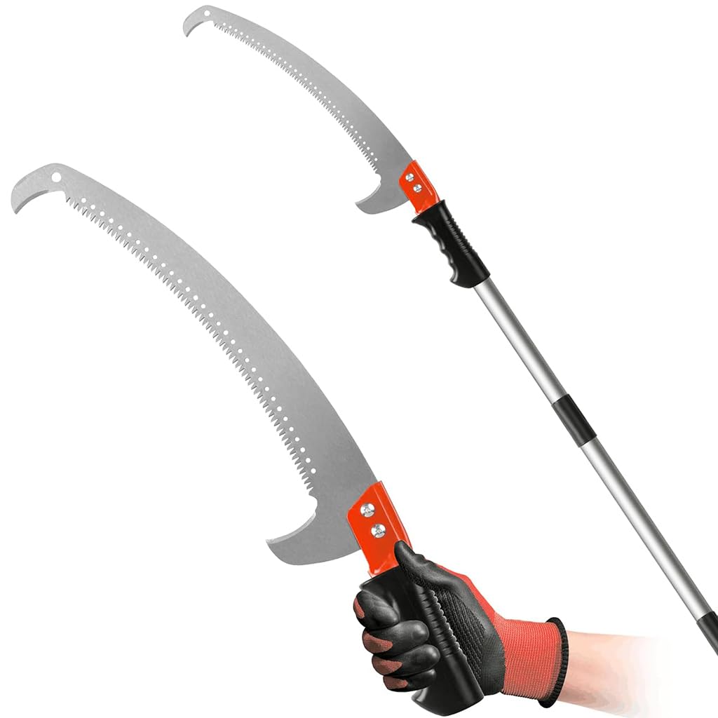 HASTHIP Manual Pruning Saw for High Branch Cutting with 9.8 ft Pole and Hooked Blade | Stainless Steel Screw-Fixed Attachment