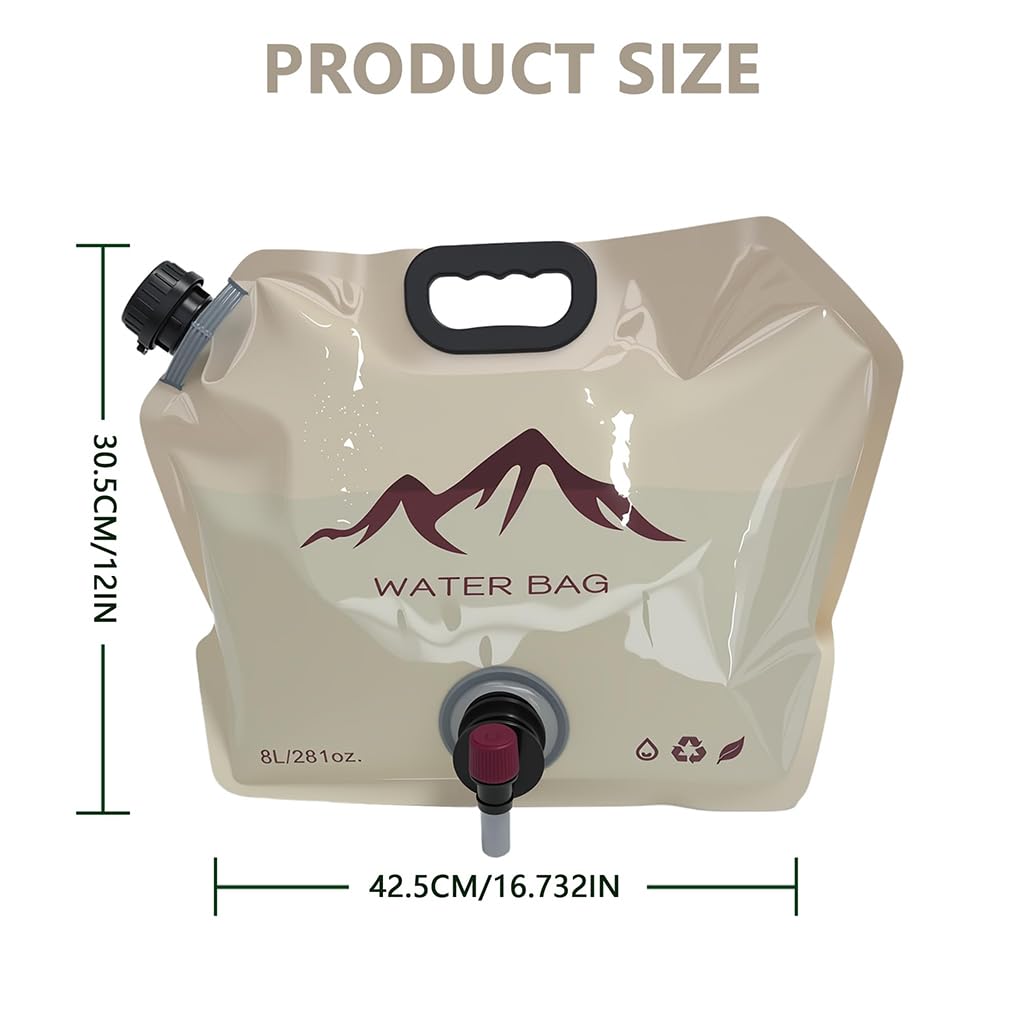 ZIBUYU Collapsible Water Bag for Camping with Rotating Spigot and 8L PVC Storage | Khaki