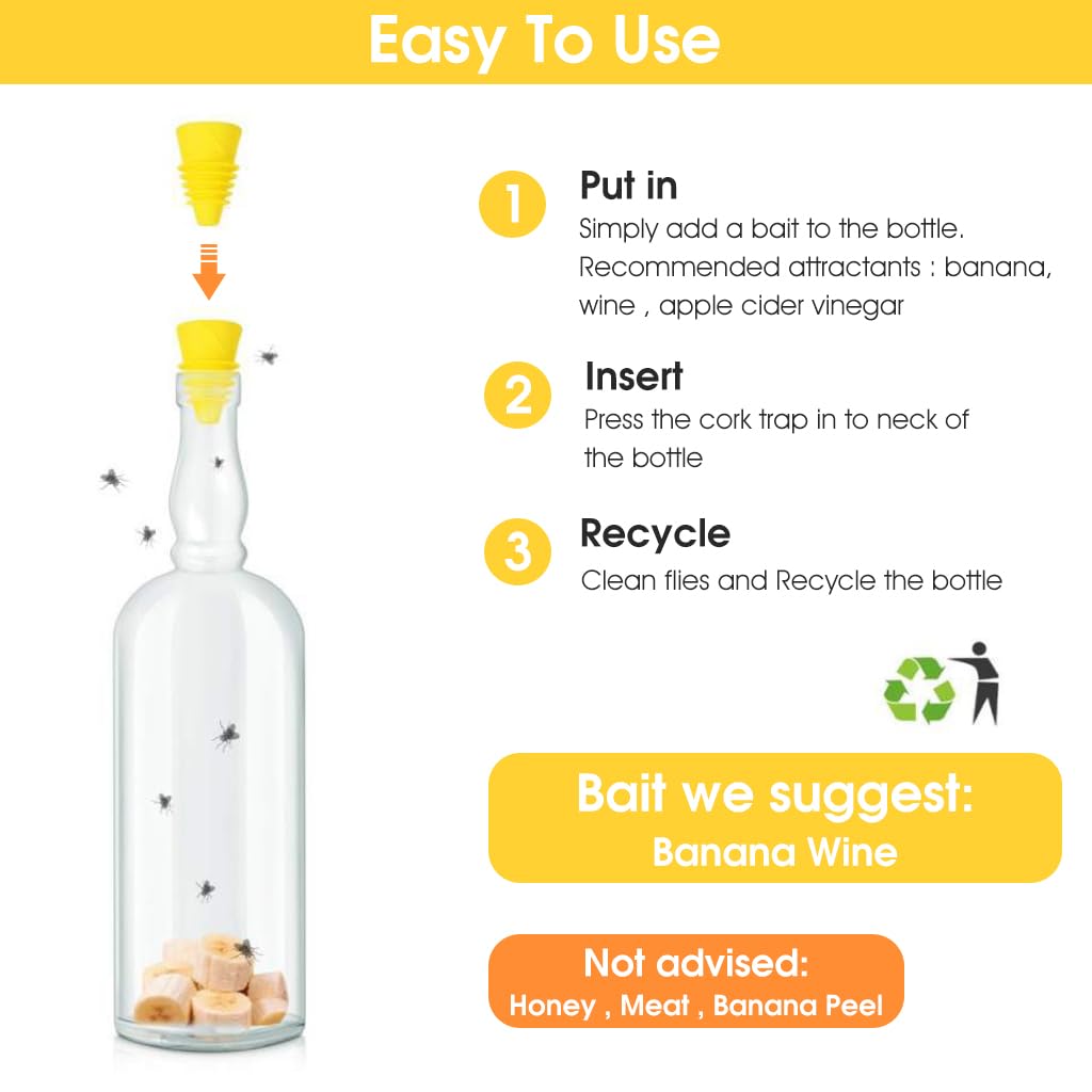 HASTHIP Fly Trap Kit for Indoor and Kitchen featuring Bottle Stopper Design | 4Pcs Reusable Eco Trap