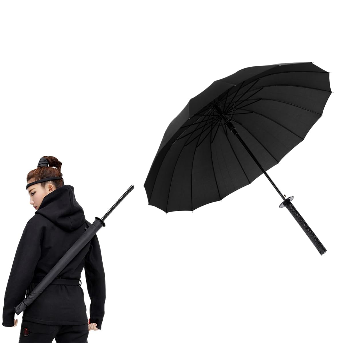 PALAY Samurai Sword Umbrella with 16 Steel Ribs and Auto Open Mechanism | 38.5 in Japanese Style