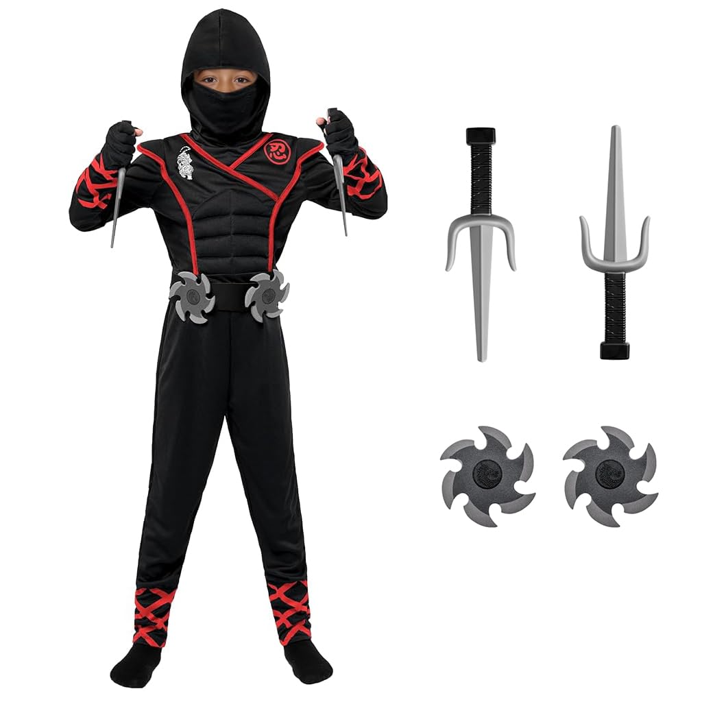 PATPAT Kids Costume Set for Halloween with Props and Black Jumpsuit Size 120cm | Dress-Up Fun