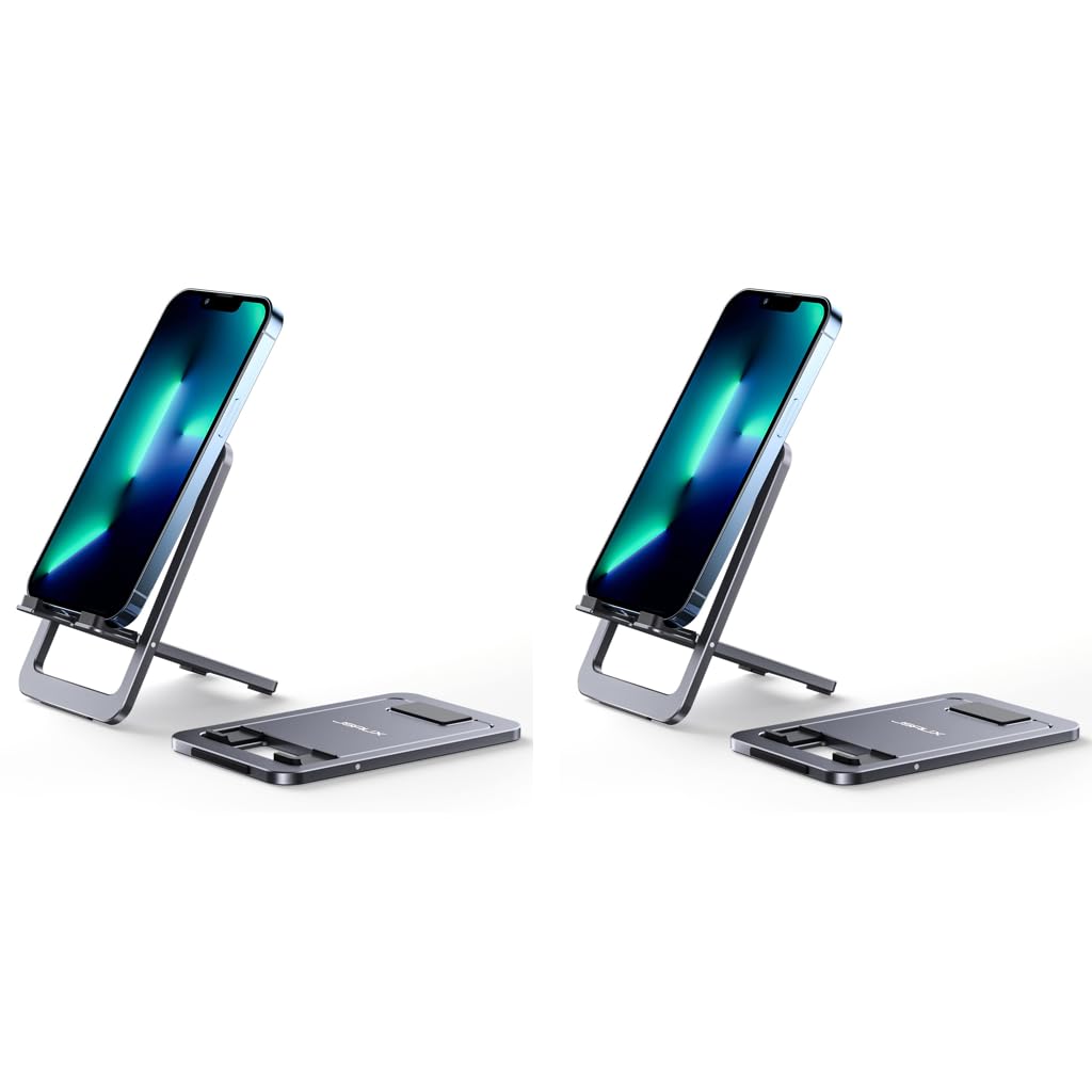 JSAUX Universal Mobile Stand for Desk with 0°–90° Adjustable Foldable Design | 2Pcs Aluminum Holder Grey