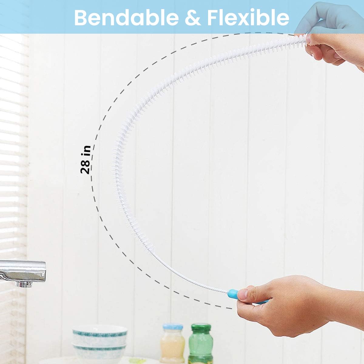 HASTHIP Flexible Sink Water Pipe Drain Dredge Tool for Bathroom Cleaning with 27.56 in PET Wire Brush | Prevents Clogs and Improves Drainage Flow