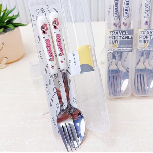 FANCYKU® Cute Spoon and Fork Set with Storage Case,7.87 inch Kids Utensils for Lunch Box,Easy to Clean