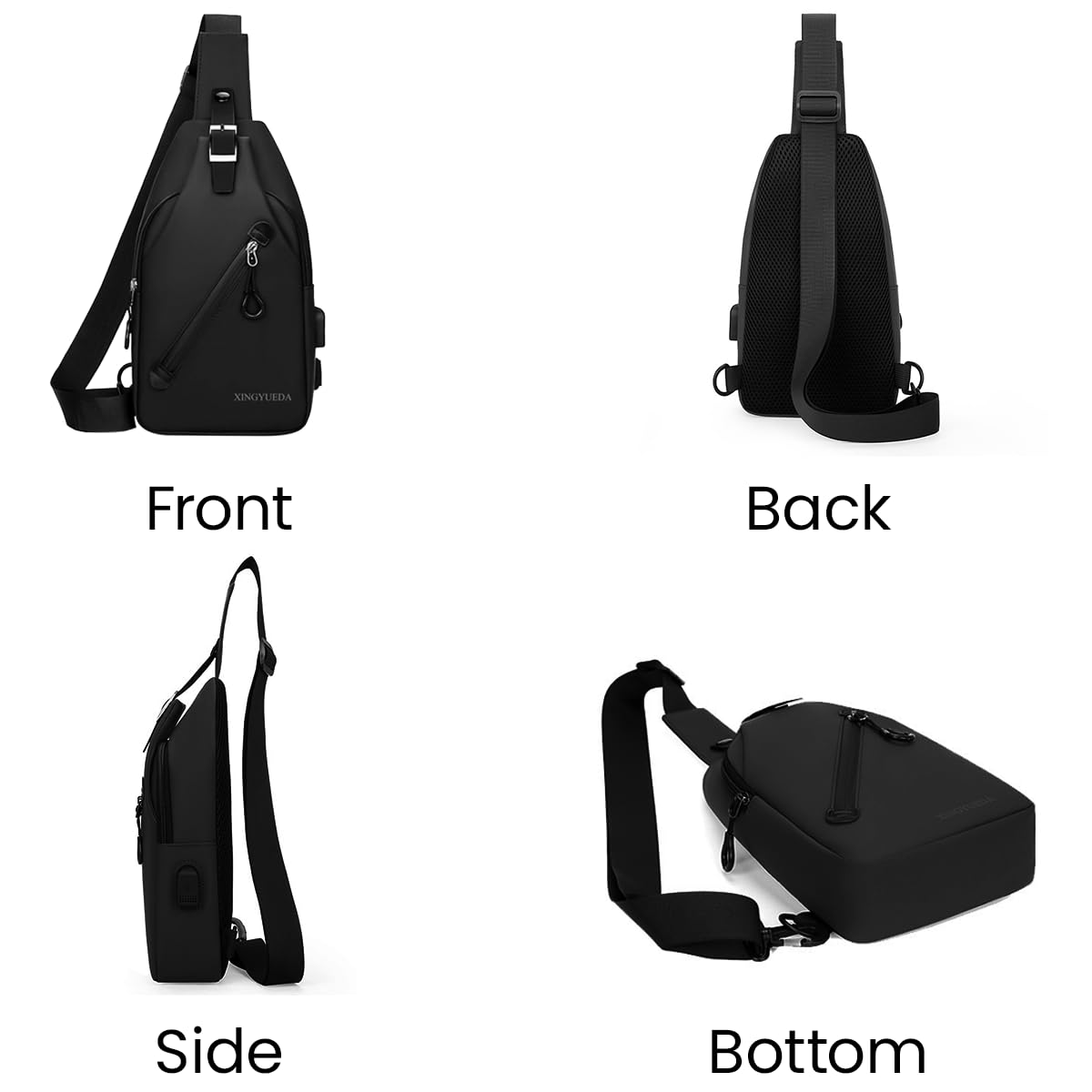 GUSTAVE Sling Bag for Men with Adjustable Strap and Anti Theft Buckle 16×7×32cm Black