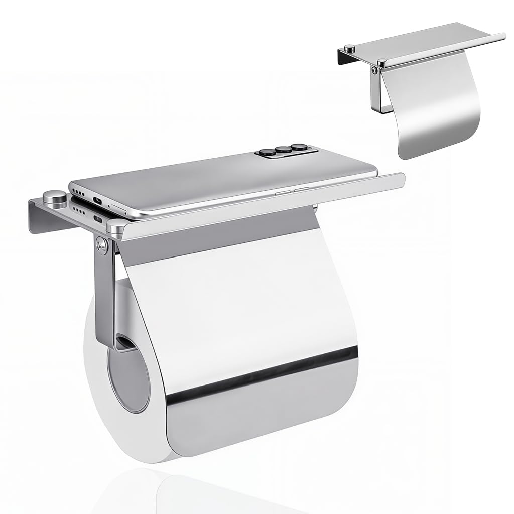 HASTHIP Toilet Paper Roll Holder for Bathroom with Storage Shelf featuring Splashproof Guard Design