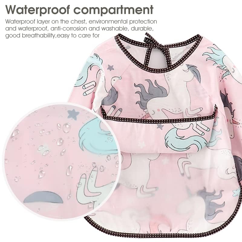 SNOWIE SOFT Sleeved Baby Bib for Feeding with 43cm Length and Crumb Catcher Pocket | Waterproof Cotton for 6–24 Months