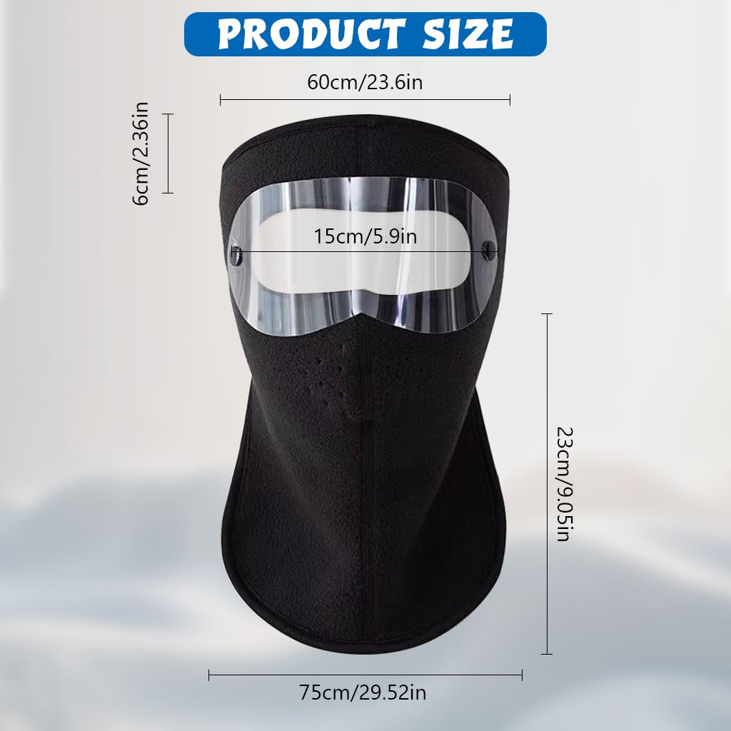 Proberos Face Mask for Bikers with Detachable HD Eye Shield and Thermal Fleece | Black