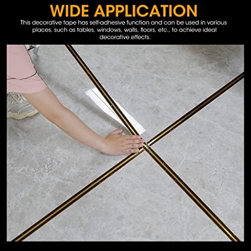 HASTHIP® 2PCS 5M Black Golden Floor Tiles Stickers,Waterproof Tile Gap Tape,PVC Self Adhesive Tape Ceramic Tile Gap for Detailing Walls Floor Cabinetry (2.5CM Width *5M Long)