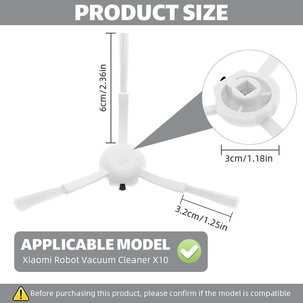 HASTHIP Side Brushes Replacement Kit for Mi Robot Vacuum X10 with 4Pcs Precision Bristles | Easy Snap‑On Installation