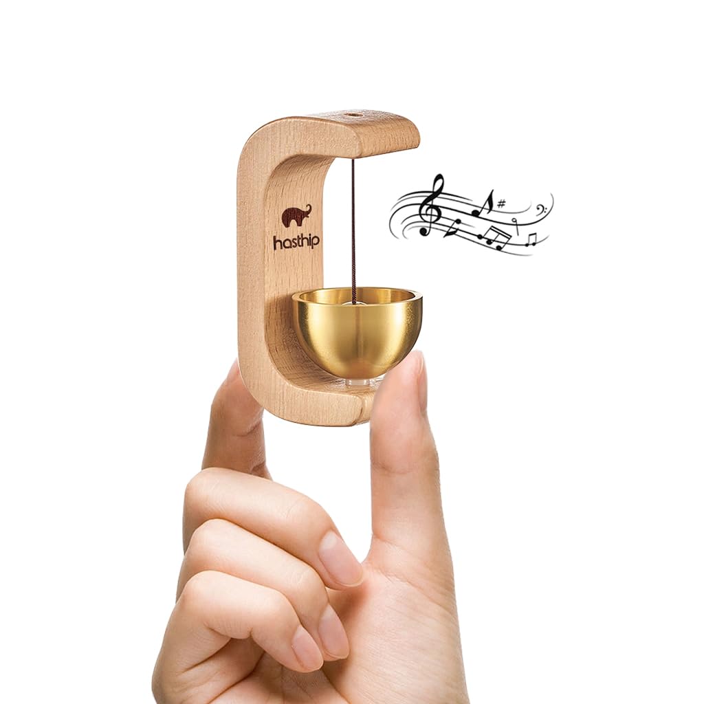 HASTHIP Door Chime for Home and Shop with Magnetic Mount and Beech Wood Base | Brass Bell