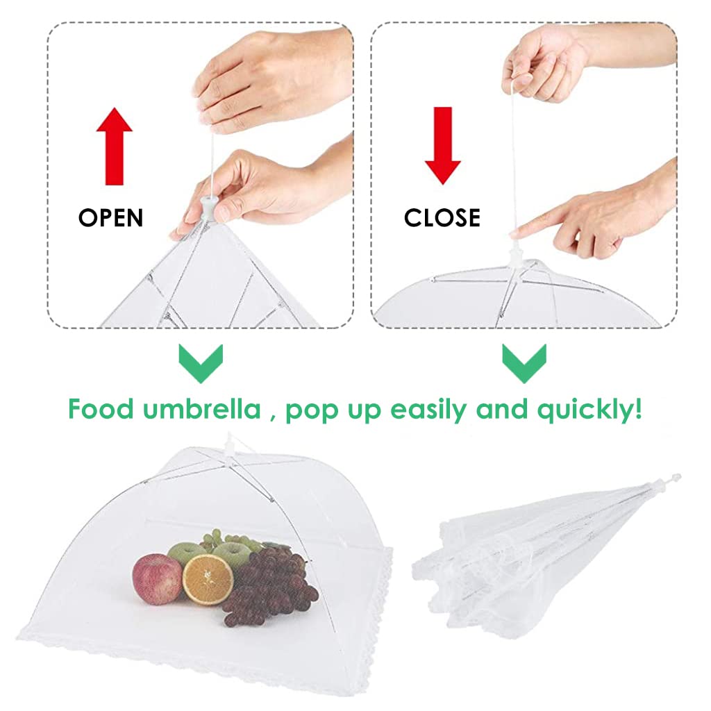 HASTHIP Food Cover Tents for Outdoor Picnics with Pop Up Steel Frame 17 in Mesh Net | 4 Pack White