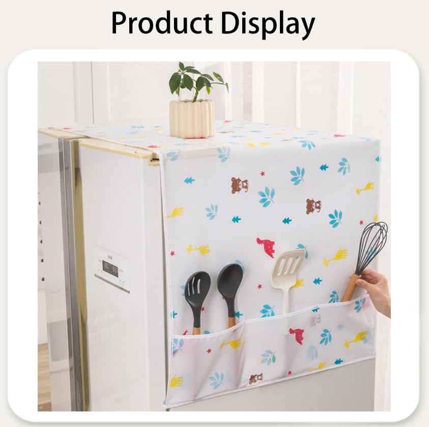 ZIBUYU Fridge Cover for Single Door Refrigerator with 6 Utility Pockets 130x54cm Waterproof PEVA | Dust and Scratch Protection