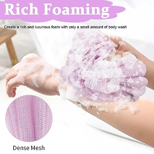 MAYCREATE® Bath Shower Loofah Sponge, 2 Pack Long Stretch Back Sponge Exfoliating with Rope Handles, Back Scrubber for Shower Body Scrub Stretch Loofah for Women and Men (Purple+Pink)