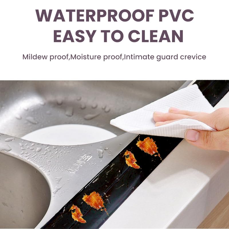 HASTHIP Waterproof PVC Trim Tape for Kitchen and Bathroom 3.2 Meter | Self-Adhesive Black Marble Edge
