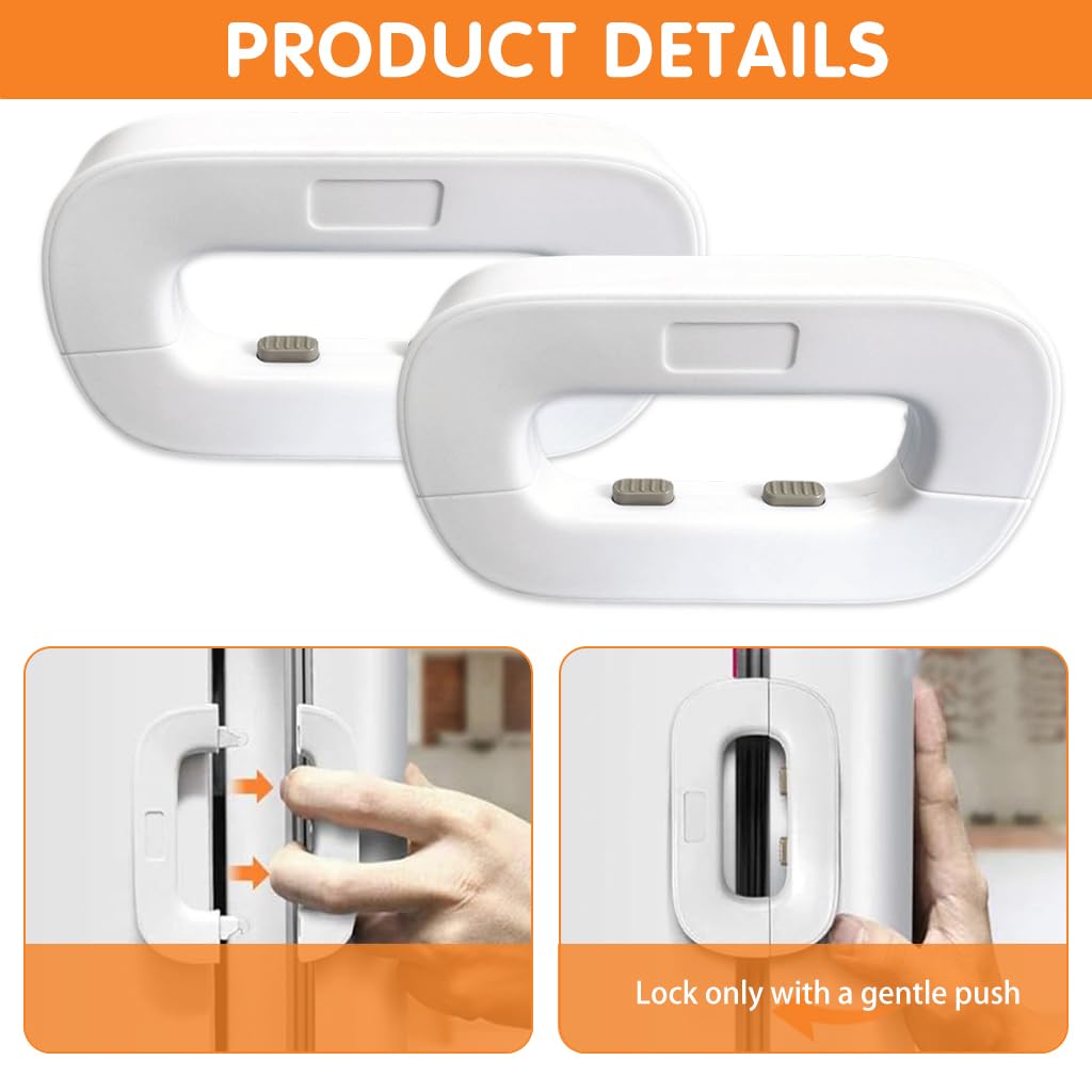 SNOWIE SOFT 2Pcs Refrigerator Lock Child Safety Refrigerator Door Lock Self Adhesive Freezer Door Refrigerator Door Dual Safety Button Design Home Safe Child-Proof Fridge Door Lock