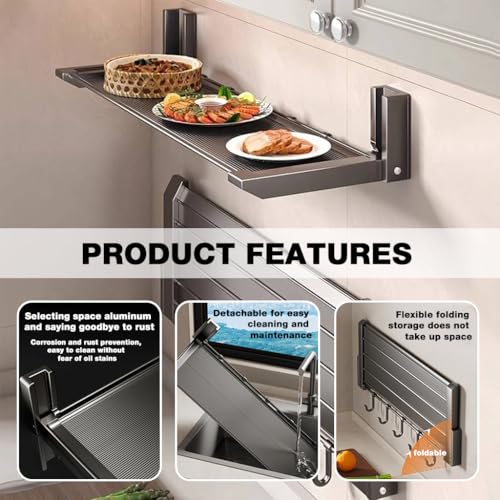 HASTHIP® 1pc Foldable Aluminum Kitchen Rack - Wall-Mounted, Punch-Free, Ideal for Seasoning Jars and Food Prep, Space-Saving Design for Modern Kitchens
