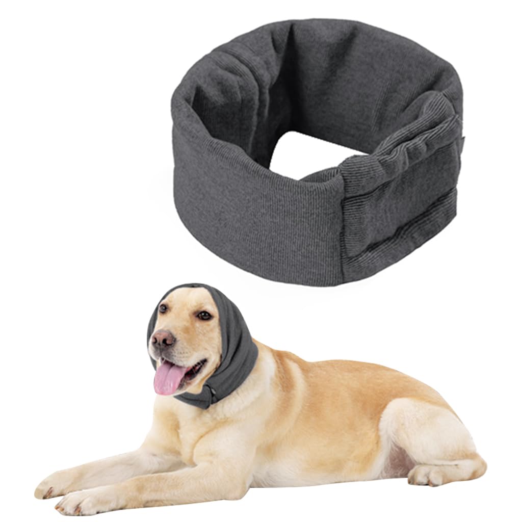 Qpets® Dog Headgear, Dog Hoodie Head Cover, Winter Comforting Warm Wrap Ear Dog Neck Scarf, Post-Surgical Ear Care Soothing Headband Prevent Thunder/Prevent Scare (M)