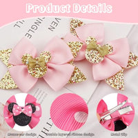 PALAY® 8Pcs Hair Bow Clips Mickey Mouse Hair Bows for Kids Girls in Pairs 4'' Cute Glitter Bow Hair Clips for Girls Kids Fashion Pink Dot Hair Accessories for Girls Gift Party Costume Decor