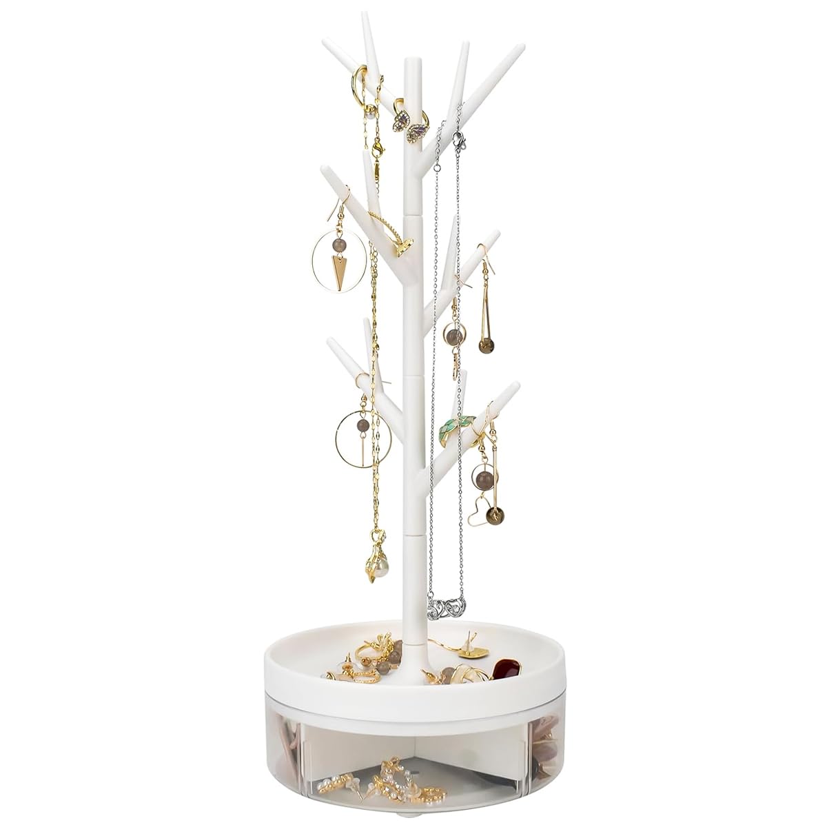 MAYCREATE Jewelry Organizer for Rings Necklaces and Earrings with Tree Branch Stand | White Minimalist Storage for Women