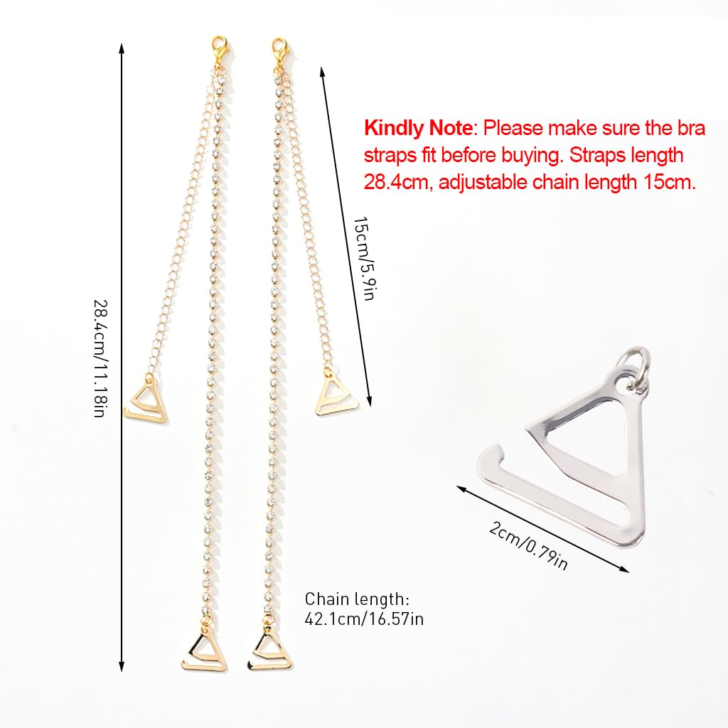 MAYCREATE Bra Straps for Women featuring Adjustable 42–45 cm Crystal Chain | Silver and Gold