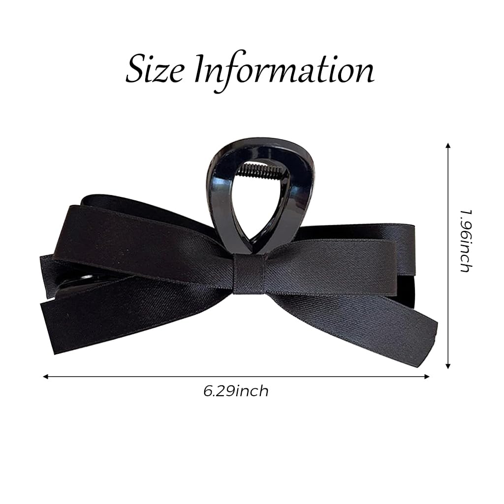 PALAY® Bow Hair Clips for Women Stylish 5'' Large Bow Clutcher for Women Hair Satin Hair Bow Clips for Women Girls Big Hair Claw Clip Clamp - Black