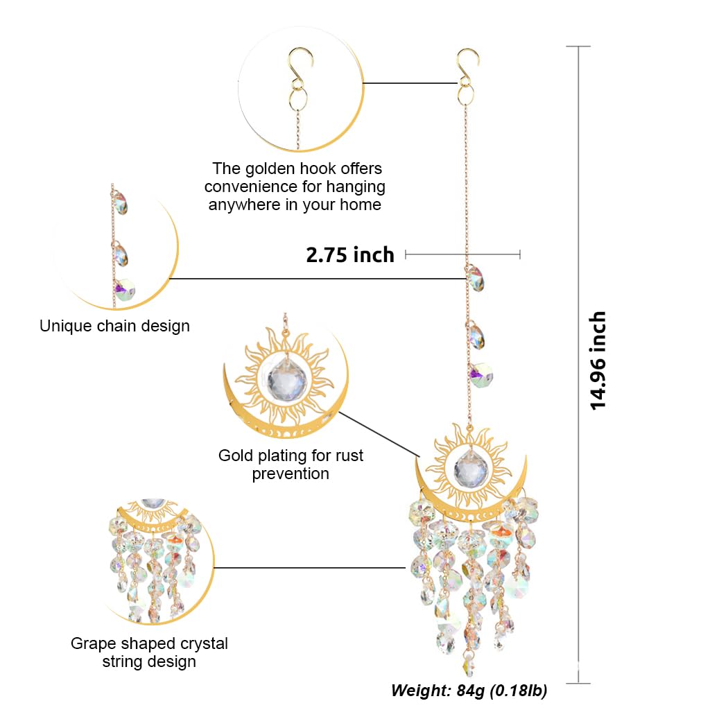 HASTHIP Crystal Wind Chimes for Garden and Balcony with Hanging Hook 14.96 in | Acrylic Sun Catcher Decor