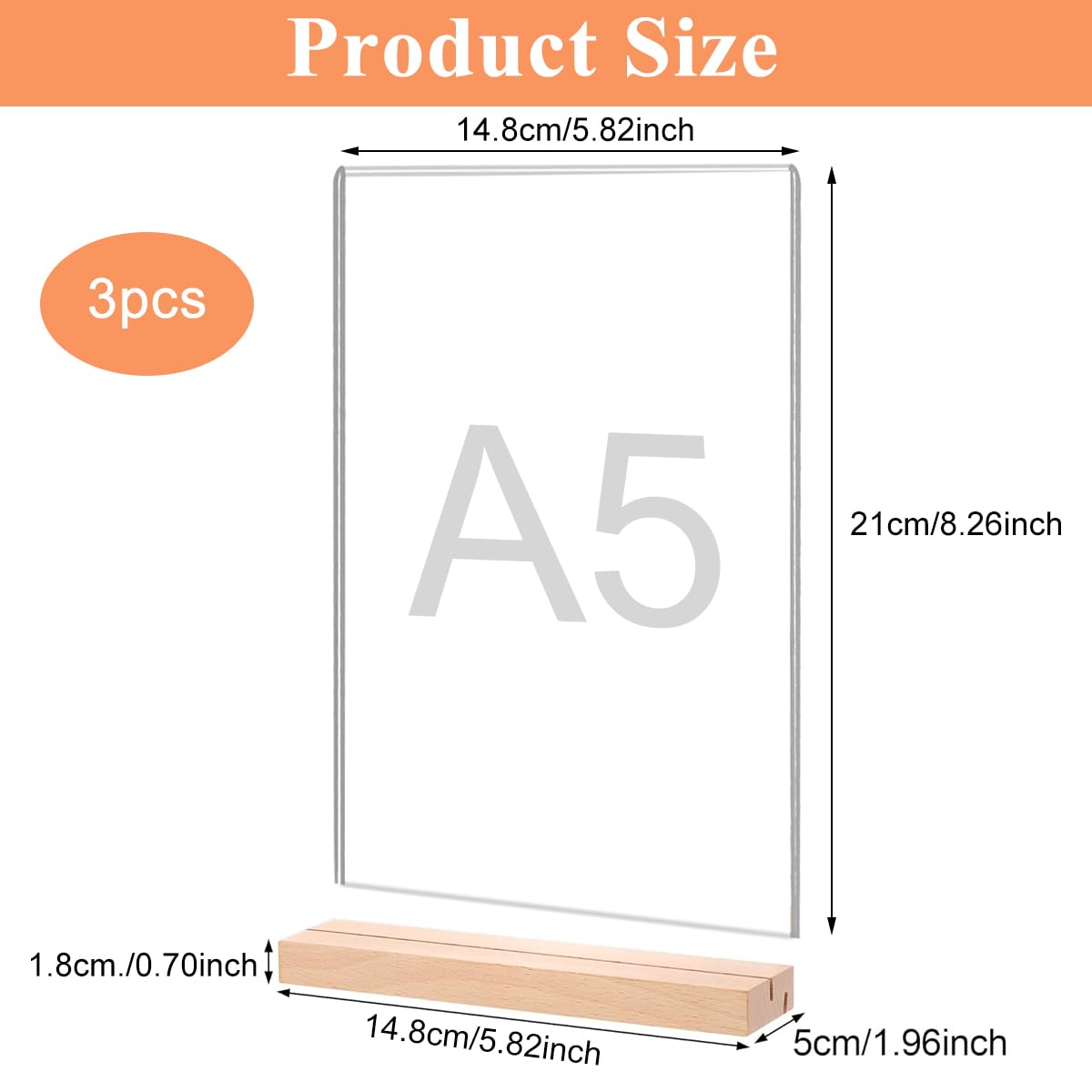Climberty Sign Holder for Reception and Restaurant Displays with Reversible Wooden Base | 6PCS A5 Clear Acrylic Stand