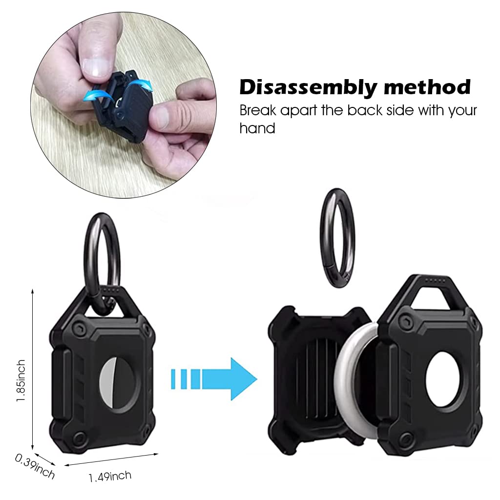 ZIBUYU AirTag Case for Apple AirTags with Keychain Hole featuring TPU Waterproof Protection | Black Mechanical Style Holder